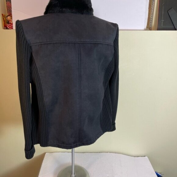 Lady Hathaway Zip Front Jacket Faux Suede Fur Sweater Sleeves Pockets Cozy Top M - Picture 2 of 16